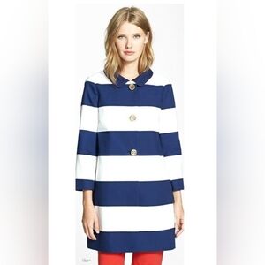 Kate Spade Frannie Coat In French Navy Seaside Striped Bow Back